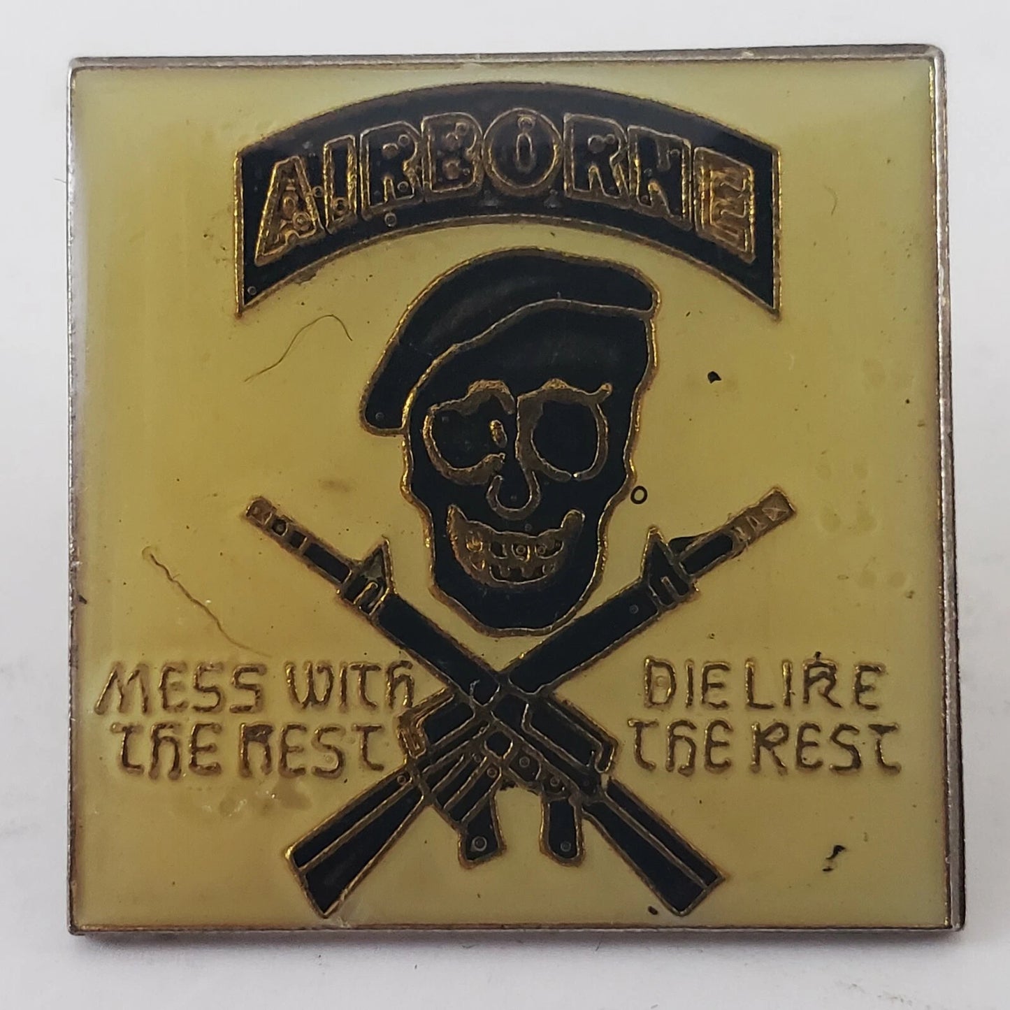 Airborne Military Enamel Pin Skull Mess with the Best Die with the Rest Pinback