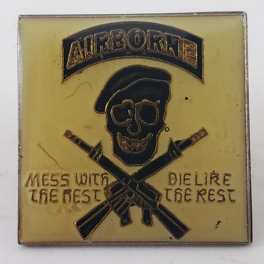Airborne Military Enamel Pin Skull Mess with the Best Die with the Rest Pinback