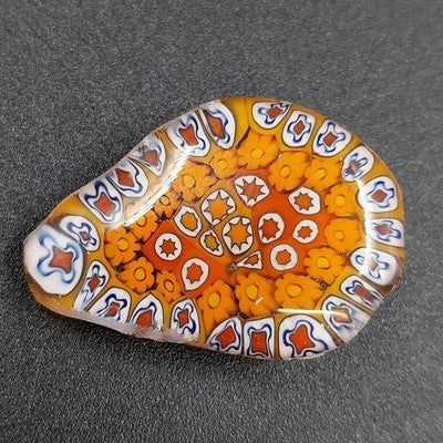 Murano Millefiori Glass Brooch Pin Orange Floral Teardrop Pin 1.25"