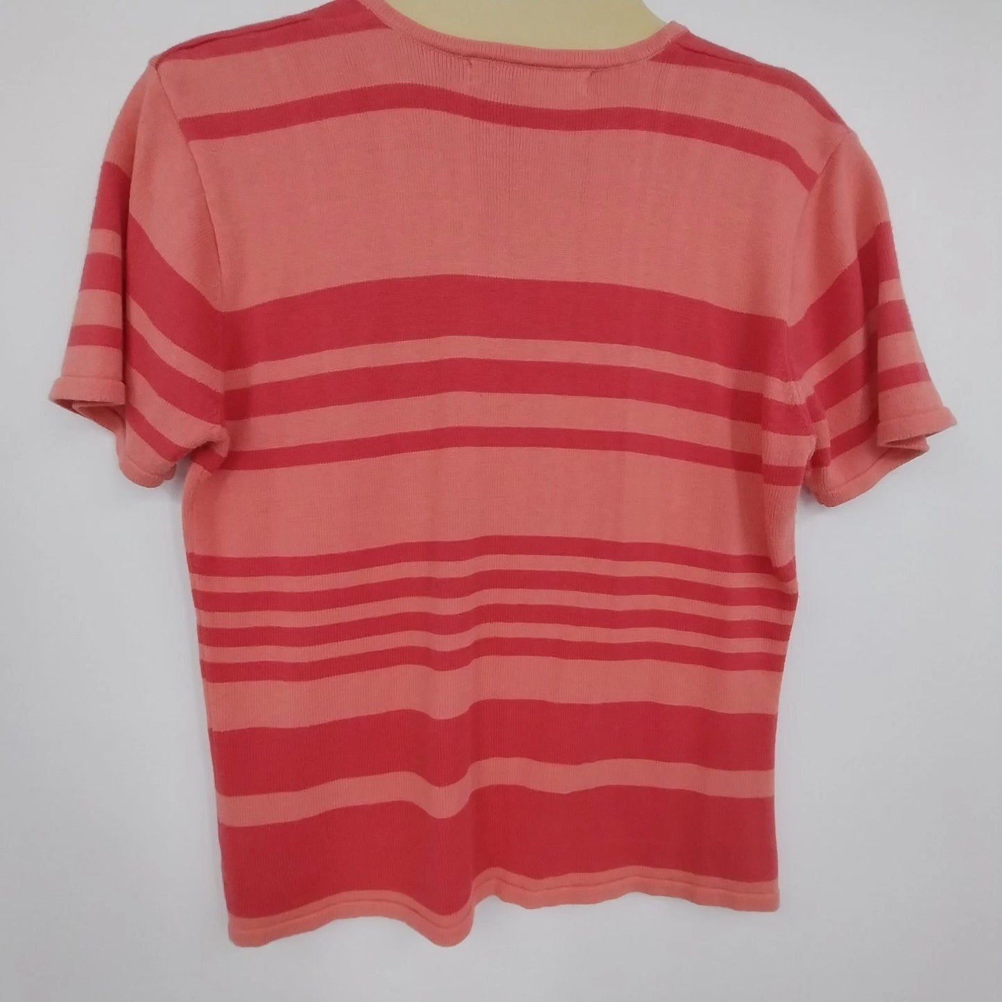 Fundamental Things T-Shirt Coral Pink Striped V Neck Top Women Medium Acrylic