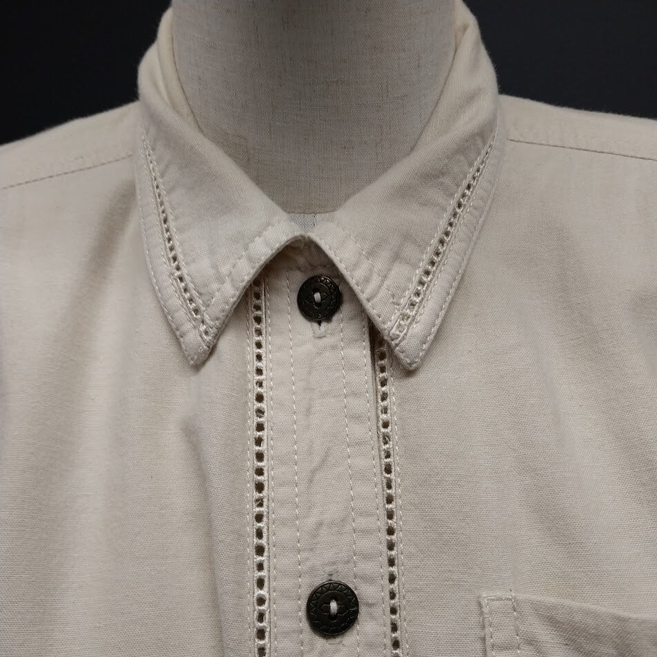 Liz Claiborne Chic Beige Cotton Shirt Dress Button Front with Belt Pockets Sz 4