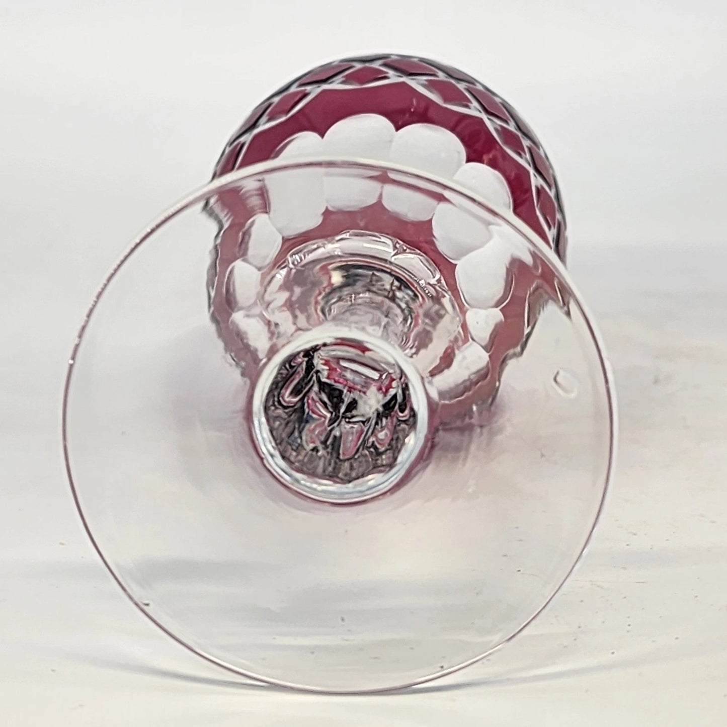 Ruby Cut to Clear Wine Glasses Set 2 Bohemian Hock Diamond Cut 6.75" Vintage