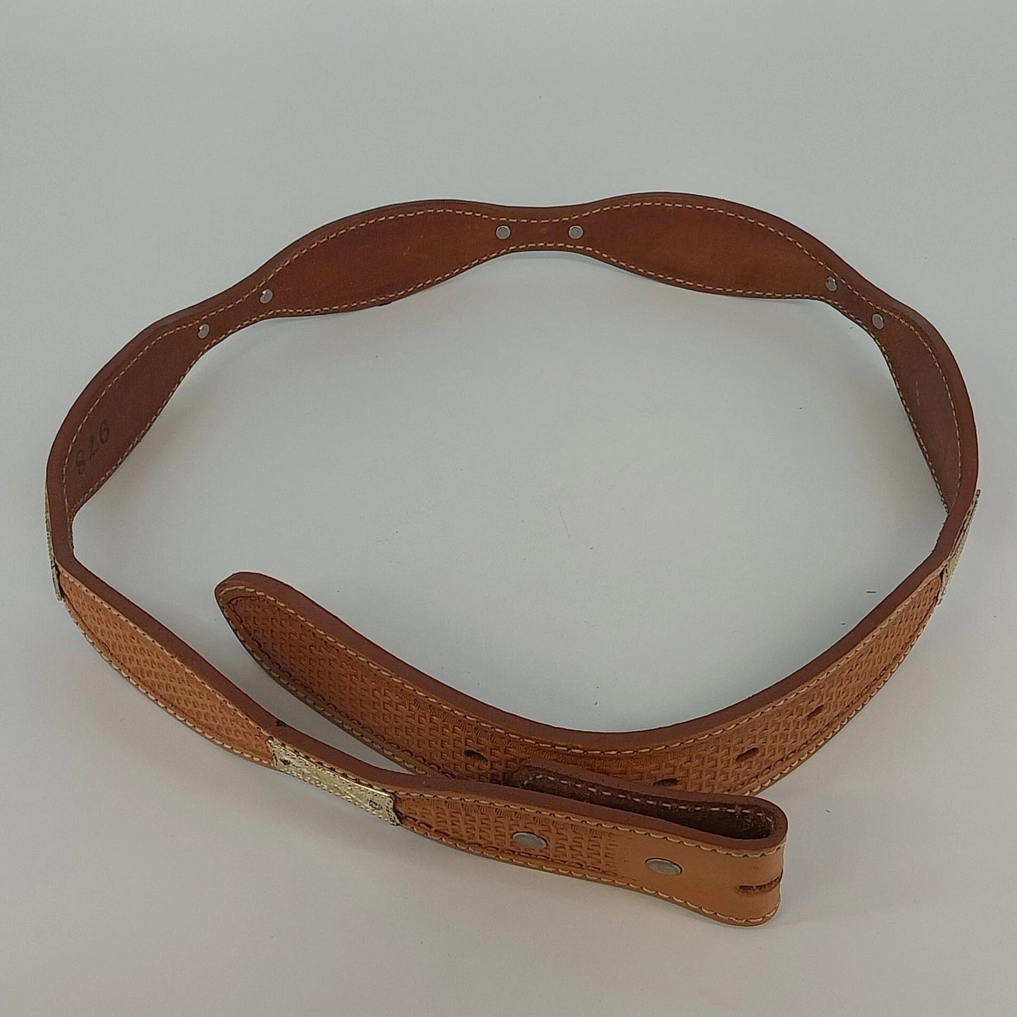 Brown Leather Basketweave Ranger Belt No Buckle 1.5" Marked 38 Vintage JJ Stamp