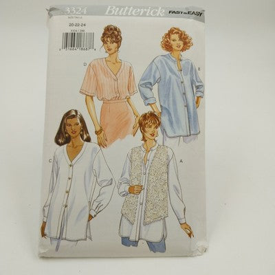 Butterick 3324 Vintage Sewing Pattern Uncut 1994 Women's Vest & Shirt Size 20-24
