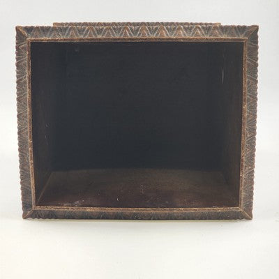 Vintage Faux Carved Wood Plastic Waste Basket Trash Can 14.75" MCM