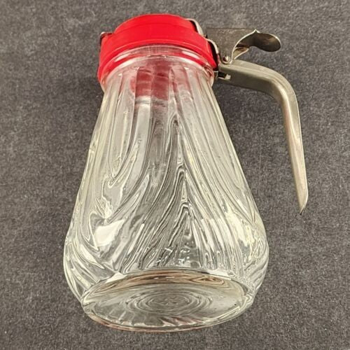 Diner Style Syrup Dispenser Glass Base Melmac Lid Stainless Steel Handle