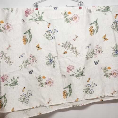 Lenox Rectangle White Table Cloth With Floral Design And Butterflies 56" x 88"
