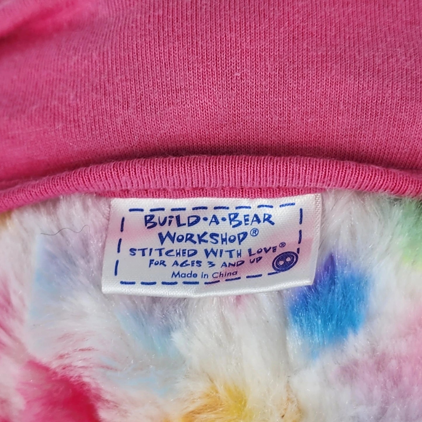 Build A Bear Tie Dye White Pastel Spotted Bunny Rabbit Plush 16" Pink Dress