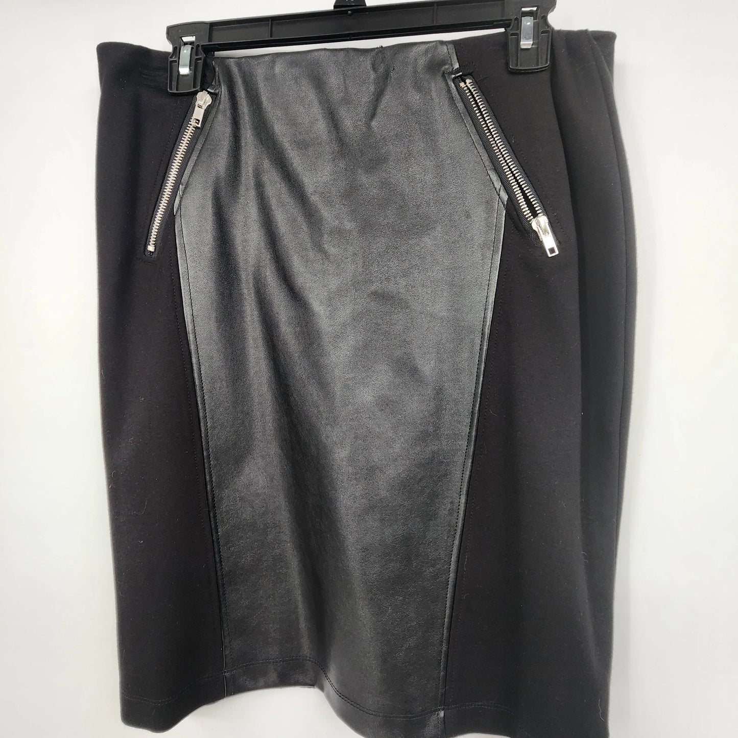 Chelsea Theodore Black Pencil Skirt Women's 10 Faux Leather Panel Zip China
