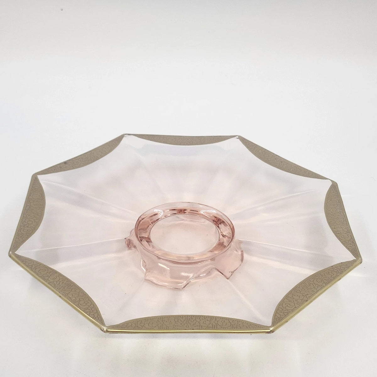 Tiffin Rambler Rose Pink Depression Glass 10" Octagon Underplate Gold Trim 1930s