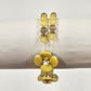 Yellow Faux Pearl & Flower Disc w Rhinestone Motif Double Strand Bracelet 3.75"
