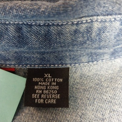 Explore Blue Cotton Denim Zip Jacket Size XL Long Sleeves Pocket on Left Sleeve