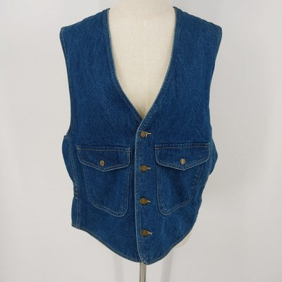 Liz Wear Denim Vest Size L 100% Cotton V-Neck Sleeveless Pockets Metal Buttons