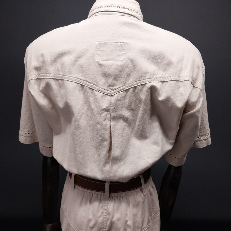 Liz Claiborne Chic Beige Cotton Shirt Dress Button Front with Belt Pockets Sz 4