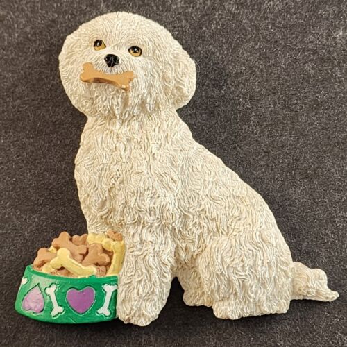 Bichon Frise Refrigerator Magnet Dog-Bone Dinner Dog Figurine Willabee Ward MBI