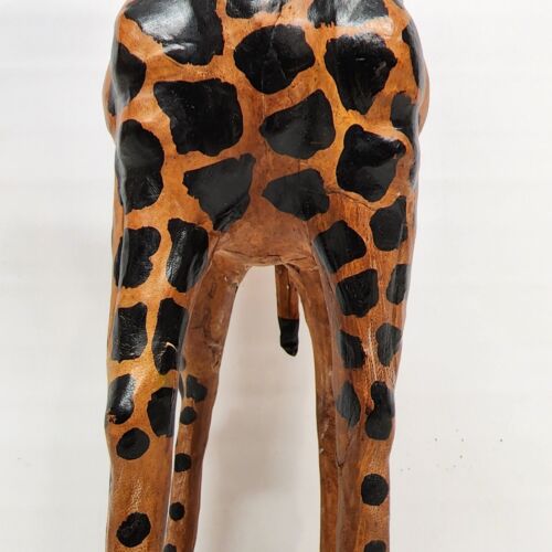 Leather Wrapped Giraffe Figurine Animal Vintage Large 18 Inch Tall Safari Décor