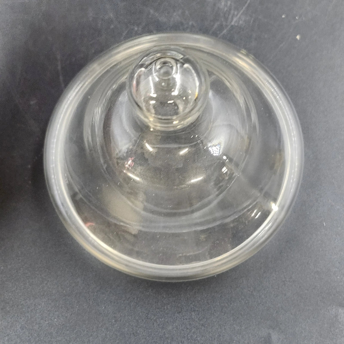 Clear Glass Apothecary Candy Jar Canister Pointed Finial Lid 5.5" Wide Base Vtg