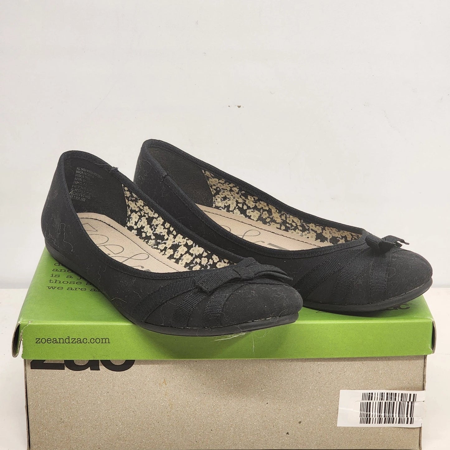Zoe & Zac Ballet Flats Black Canvas Bow Slip On Comfort Shoes Women’s 8.5