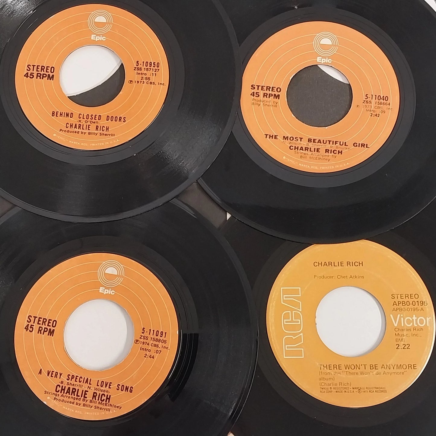 Charlie Rich 45 RPM Vinyl Lot 4 Country Singles Epic RCA 1973-74 Behind Closed