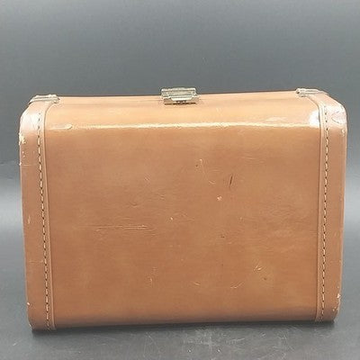 Brown Naugahyde Overnight Train Makeup Case 12" Mirror Liner Water Damage 1950s