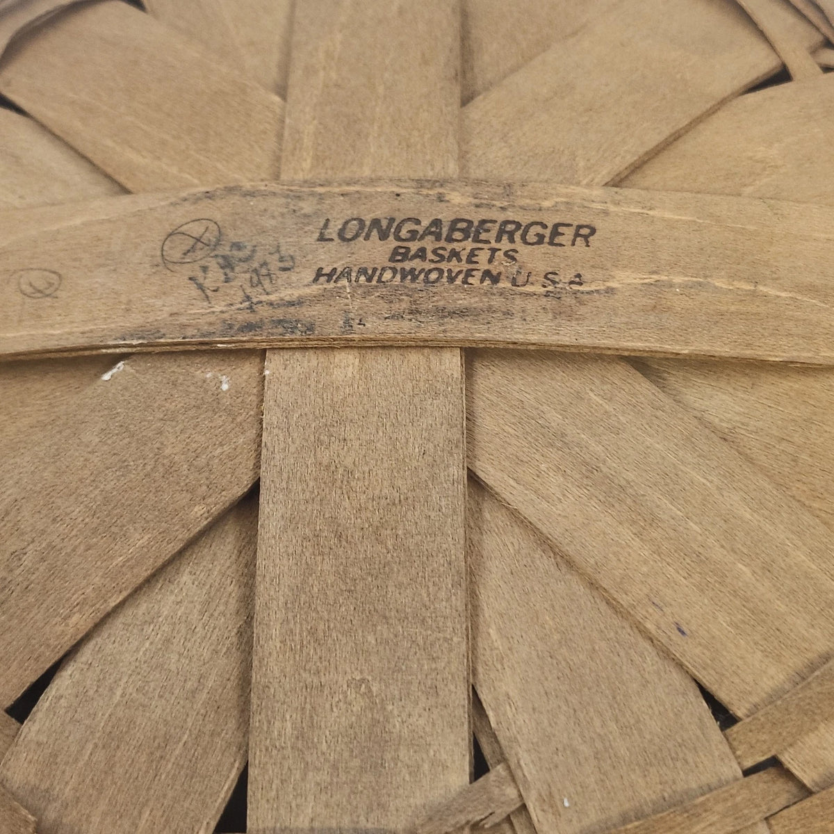 Longaberger Darning Basket 10" Round Floral Liner Double Leather Handle Vtg USA