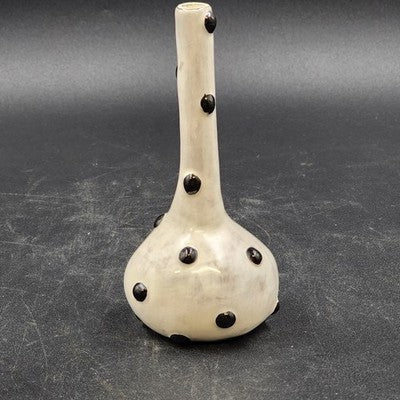 Studio B Art Vase Carn Pottery 6" White w Black Polka Dots John Beusmans 1970's