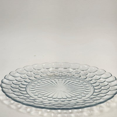 3 Aqua Blue Bubble Anchor Hocking Dinner Plate Depression Crystal Glass 9.5"