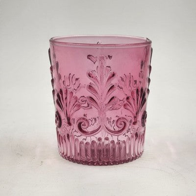 Pilgrim Glass Adams Cranberry Old Fashioned Glass – Engraved Damask Pattern | 3.5" x 4" Vintage Double Tumbler | Elegant Barware