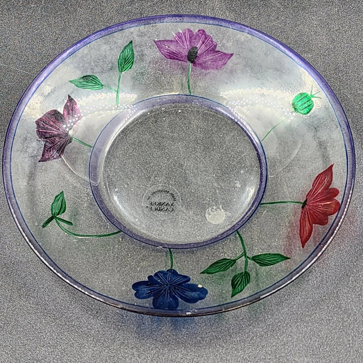 Yankee Candle Shade & Underplate Large Jar Purple Crackle Glass Floral Design