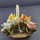 Capodimonte Porcelain Flower Basket Ardalt 4405 Yellow Pink Blue Italy Vintage