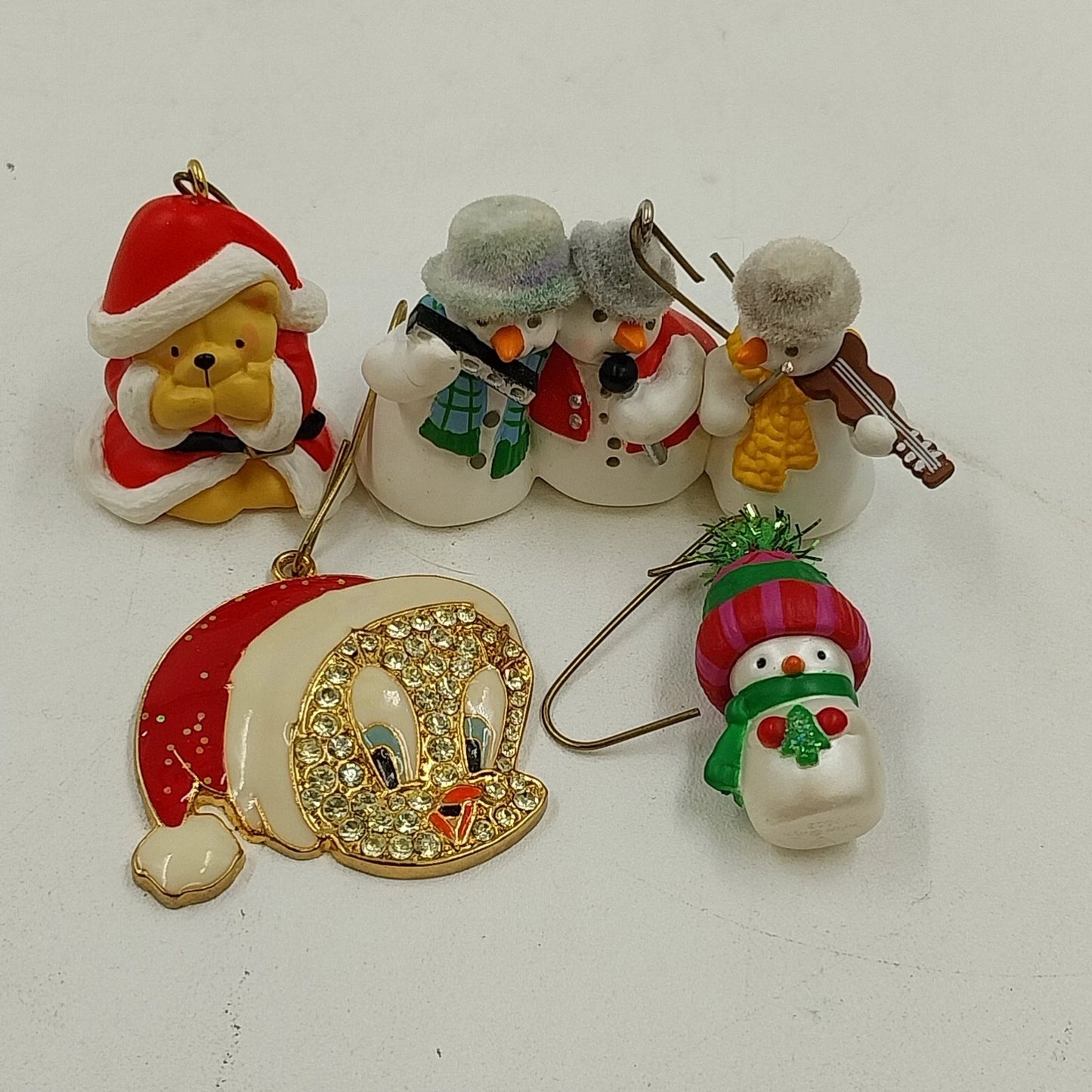 4 Hallmark Miniature Keepsake Ornaments Snowman Santa Claus Tweety 2000s Set Vtg