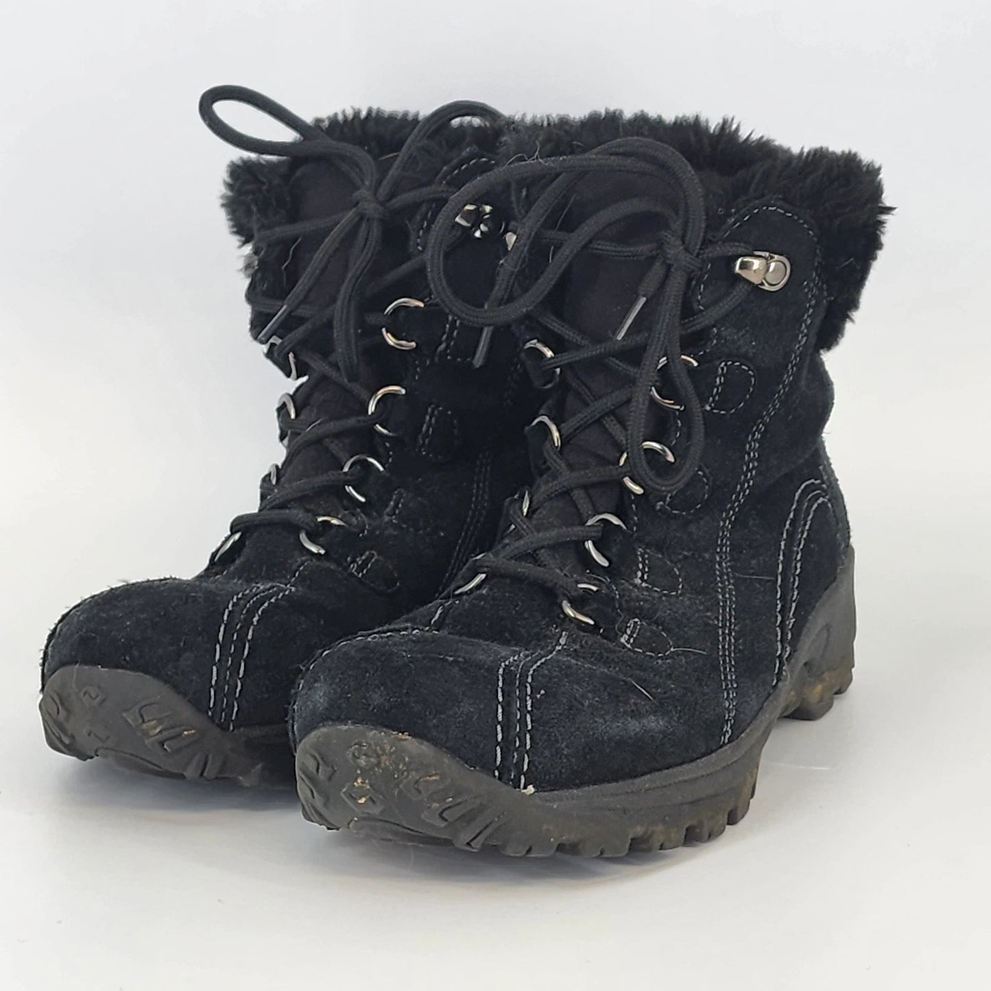 Earth Spirit Black Suede Lace Up Ankle Boots Womens Size 8 Winter
