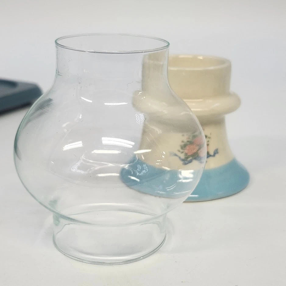 Floral Ceramic Salt Pepper Shakers Candle Holder Tray Set Cottage Taiwan Vintage
