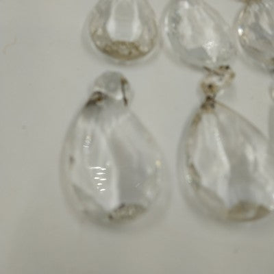 Set 8 Almond Shaped Crystal Glass 2" Prisms w Octagon Accent & Wire Connectors