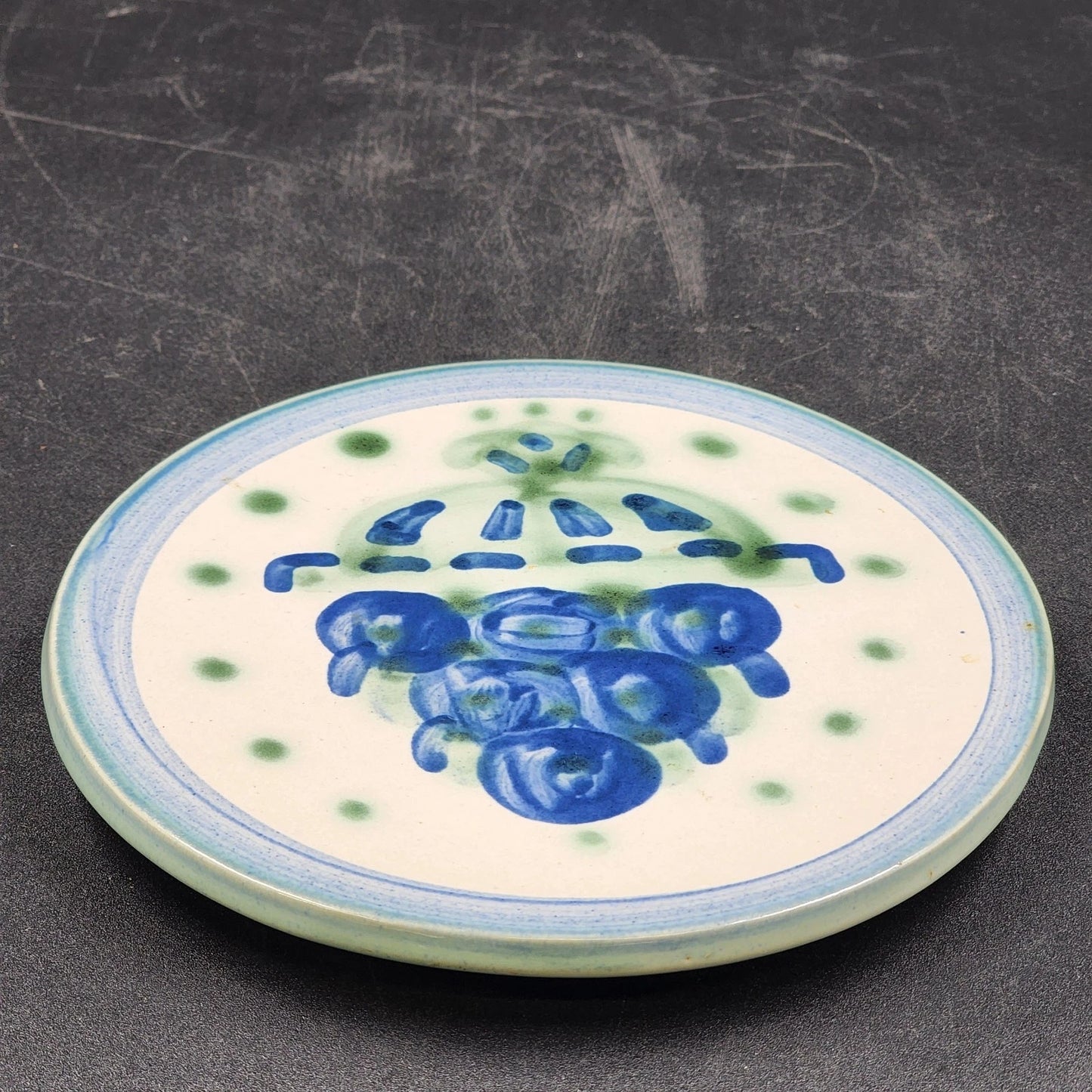 Hadley Trivet Wall Plaque Blueberry Bouquet Hand-Painted Stoneware Pottery 6.25"