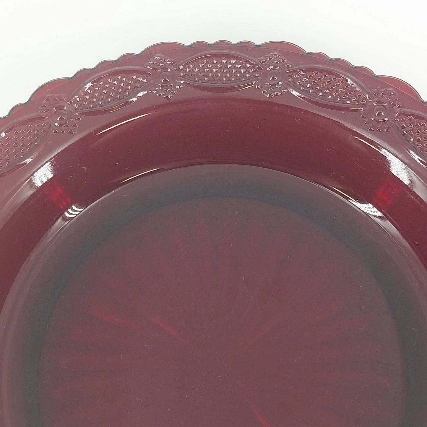 Avon Cape Cod Ruby Red Glass Pie Plate Scalloped Serving Dish 10.75" Rosette Vtg
