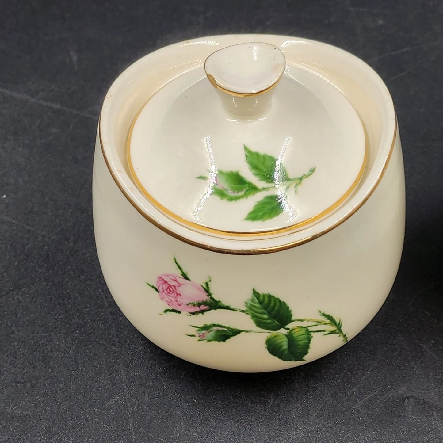 Porcelain China Creamer Sugar Bowl Set Pink Rose White China Floral Vintage USA
