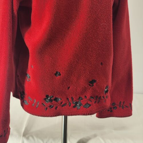 Fashion Bug Red Pullover Hoodie Women Medium 100% Polyester Embroidered Flowers