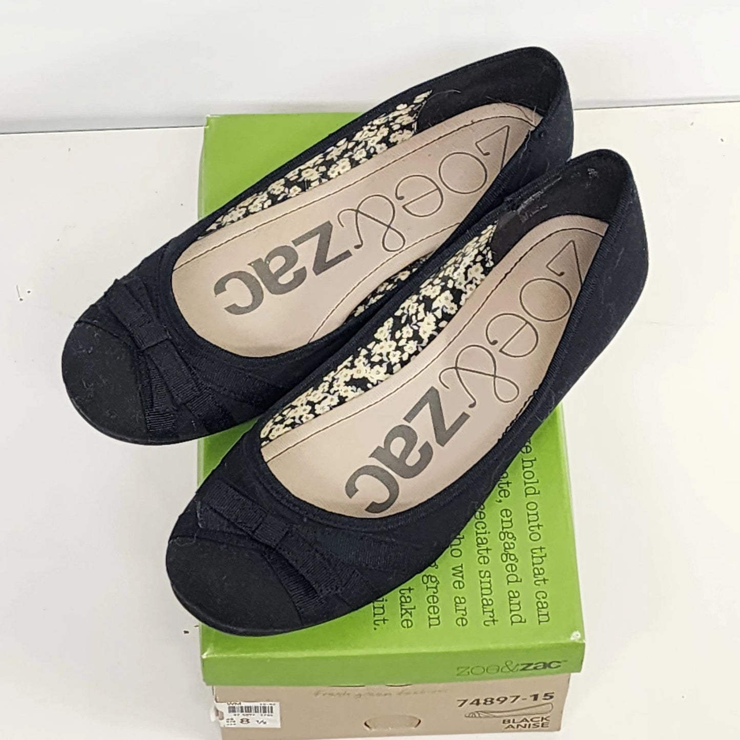 Zoe & Zac Ballet Flats Black Canvas Bow Slip On Comfort Shoes Women’s 8.5