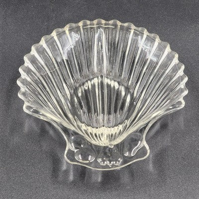 Clamshell Divided Crystal Glass Serving Dish 6"x1" 1950s Vintage