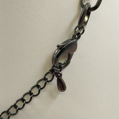 Black Chain with White Faux Pearl & Black Beads with Large Open Pendant Marbled