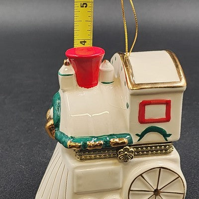 Mr Christmas Animated Ornament White Train Music Box w Rotating Inside 4" 2010