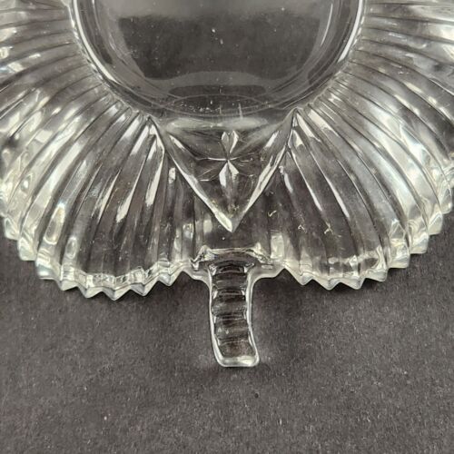 Clear Glass Nut/Candy Dish Shamrock Clover Leaf Shaped with Stem Ribbed Vintage