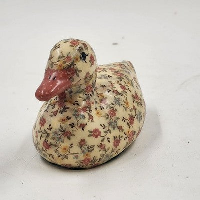 Small Duck Decoy Floral Decoupage Display Felt Base Decorative Porcelain 5” x 3"