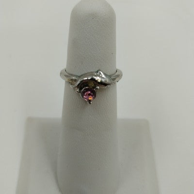 Pink Rhinestone Pinky Ring Sz 4.5 Silver Tone Setting w/ Box