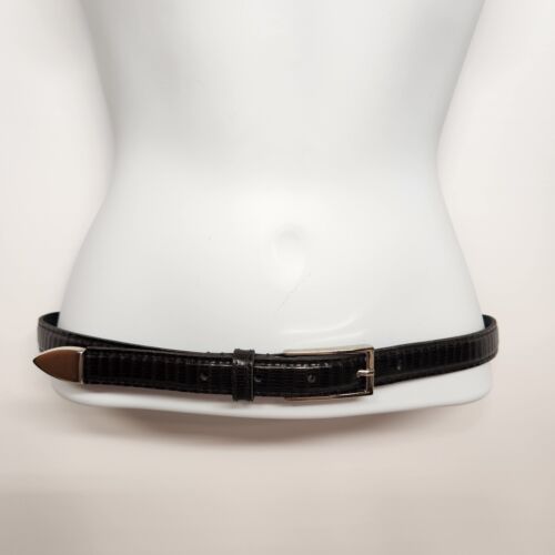 Woman's Size 10 Petite Black Belt With Snakeskin Pattern Buckle 36"