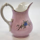 Pink Porcelain Creamer Pitcher Birds Nest Blue Flowers Gold Trim 6" Vintage