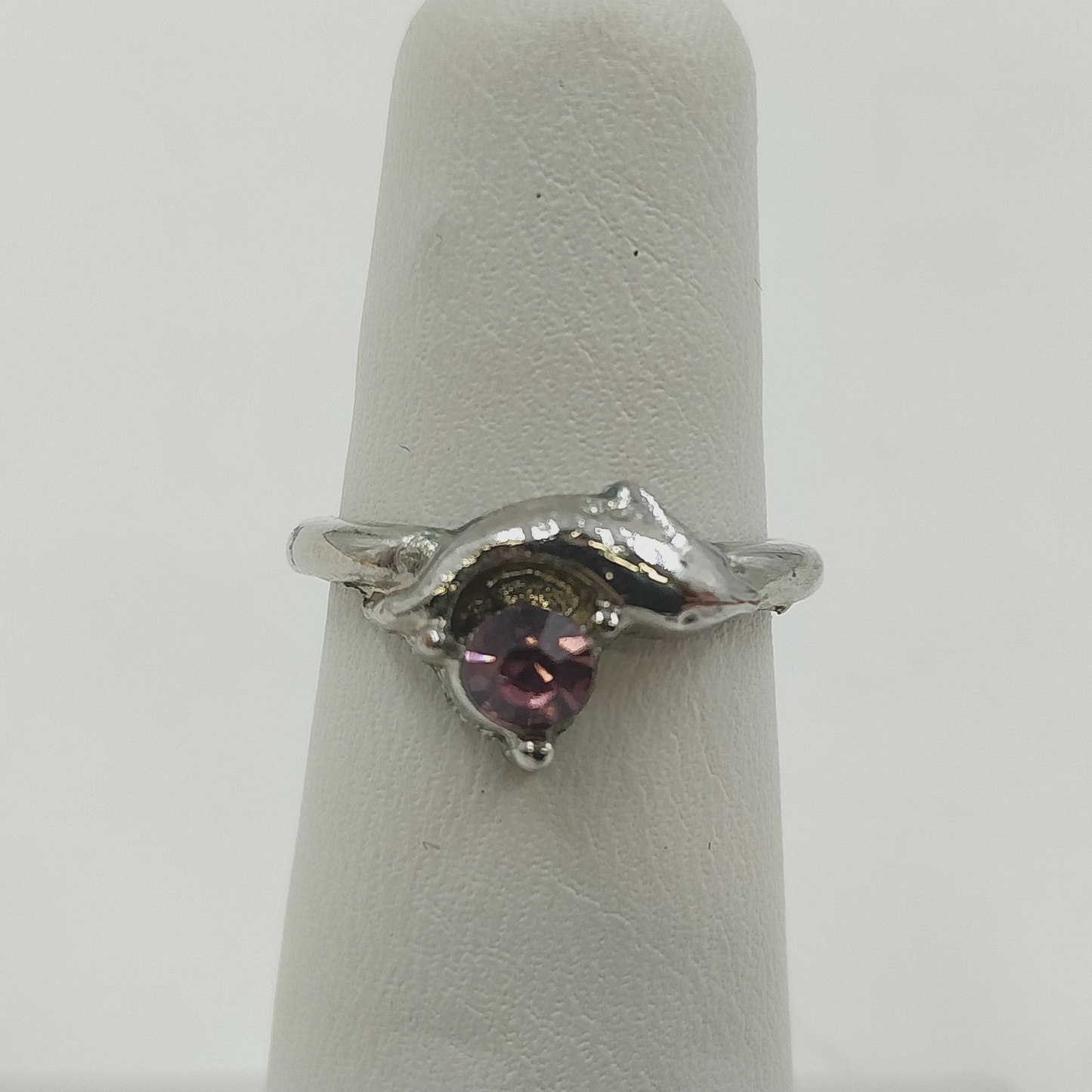 Pink Rhinestone Pinky Ring Sz 4.5 Silver Tone Setting w/ Box