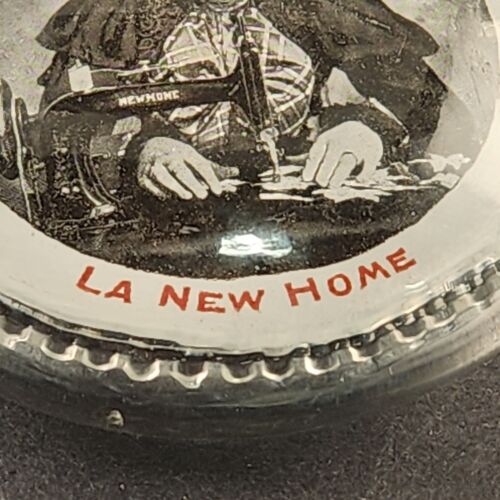 La New Home Sewing Machines Domed Glass Advertising Paperweight 3.5" Vintage