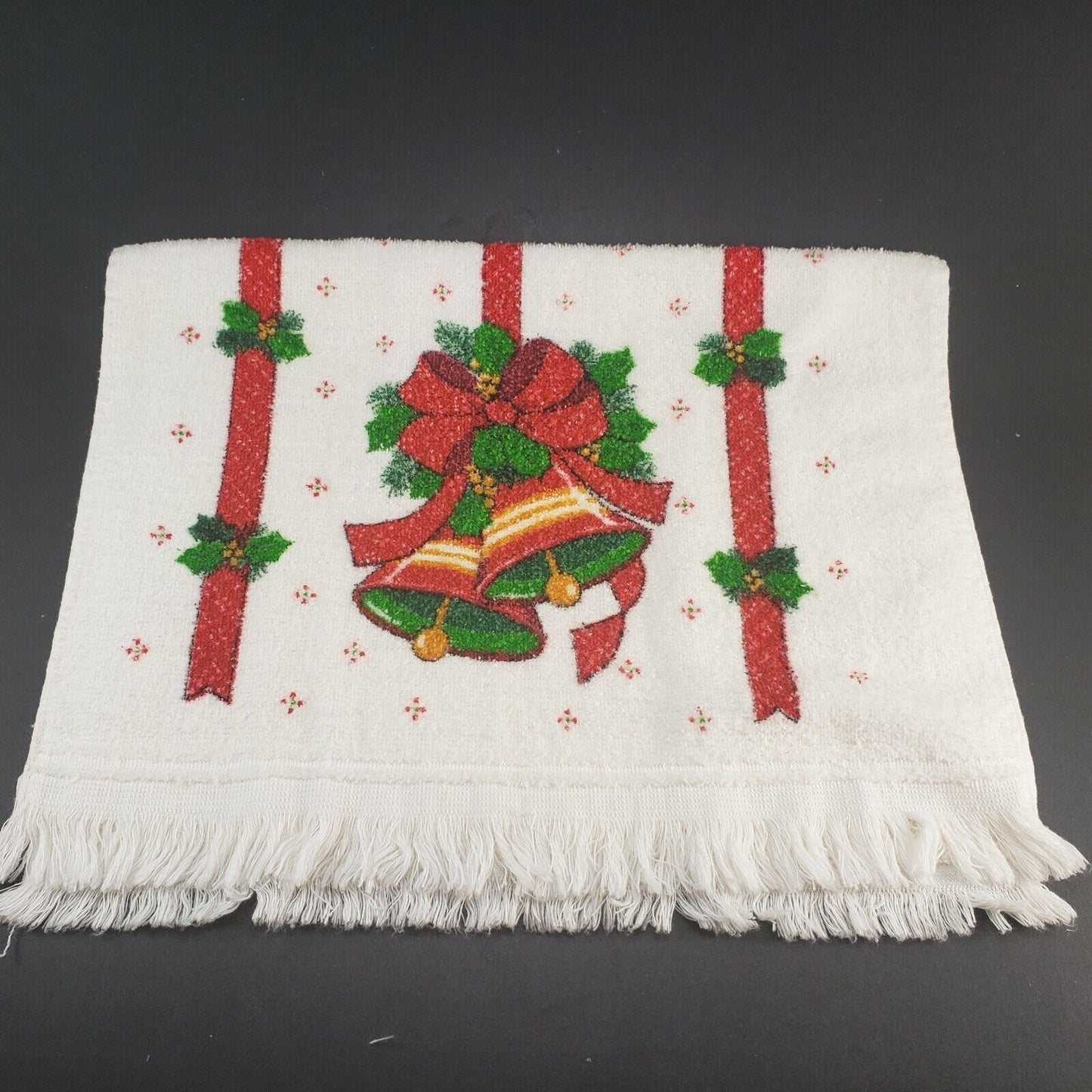 Vintage Cannon Terry Kitchen Towel Christmas Bells Holiday Tea Dish Cloth USA